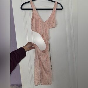 OhPolly Embellished Cut Out Mini Dress (Blush)